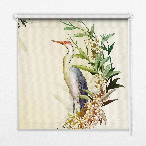 Rolgordijn voor het raam Een kraan in een cirkel van groen