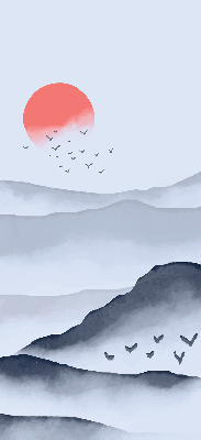 Rolgordijn voor het raam Bergen in de mist