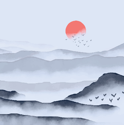 Rolgordijn voor het raam Bergen in de mist