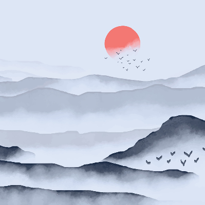 Rolgordijn voor het raam Bergen in de mist