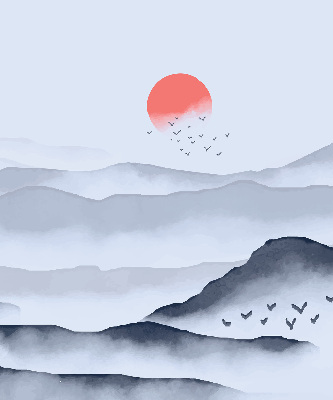 Rolgordijn voor het raam Bergen in de mist