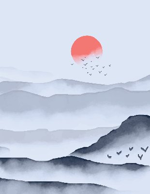 Rolgordijn voor het raam Bergen in de mist