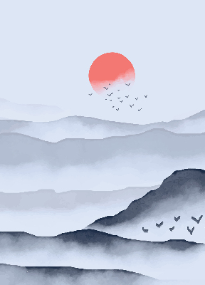 Rolgordijn voor het raam Bergen in de mist