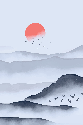 Rolgordijn voor het raam Bergen in de mist