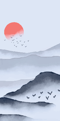 Rolgordijn voor het raam Bergen in de mist