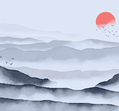 Rolgordijn voor het raam Bergen in de mist