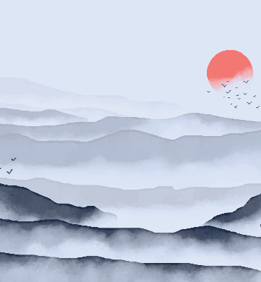 Rolgordijn voor het raam Bergen in de mist