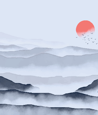 Rolgordijn voor het raam Bergen in de mist