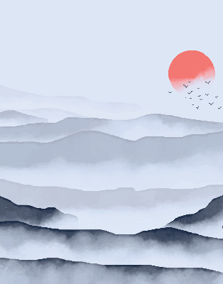 Rolgordijn voor het raam Bergen in de mist