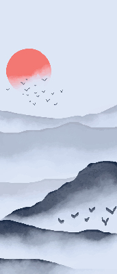 Rolgordijn voor het raam Bergen in de mist