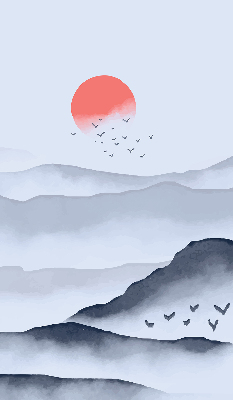 Rolgordijn voor het raam Bergen in de mist