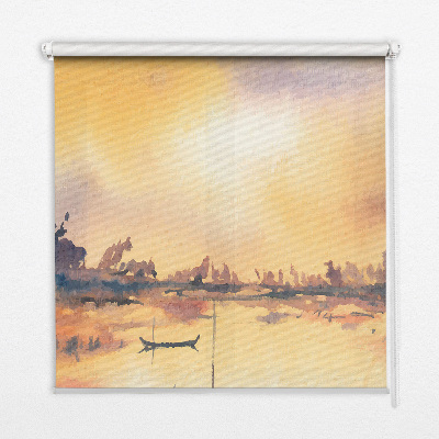 Rolgordijn voor het raam Zonsondergang over het meer