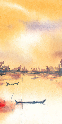 Rolgordijn voor het raam Zonsondergang over het meer