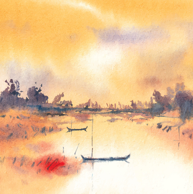 Rolgordijn voor het raam Zonsondergang over het meer