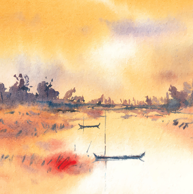 Rolgordijn voor het raam Zonsondergang over het meer