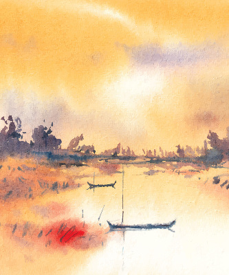 Rolgordijn voor het raam Zonsondergang over het meer