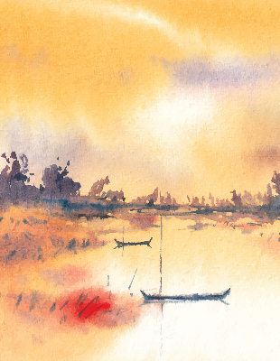 Rolgordijn voor het raam Zonsondergang over het meer