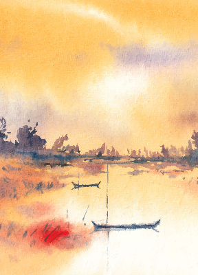 Rolgordijn voor het raam Zonsondergang over het meer