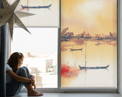 Rolgordijn voor het raam Zonsondergang over het meer