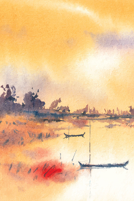 Rolgordijn voor het raam Zonsondergang over het meer