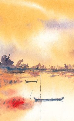 Rolgordijn voor het raam Zonsondergang over het meer