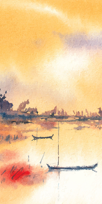 Rolgordijn voor het raam Zonsondergang over het meer