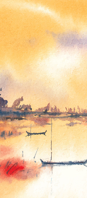 Rolgordijn voor het raam Zonsondergang over het meer