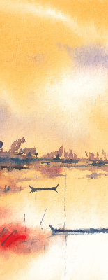 Rolgordijn voor het raam Zonsondergang over het meer