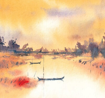 Rolgordijn voor het raam Zonsondergang over het meer