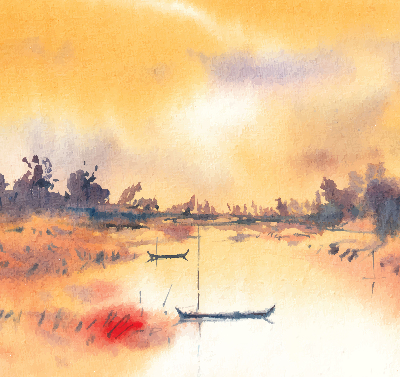 Rolgordijn voor het raam Zonsondergang over het meer