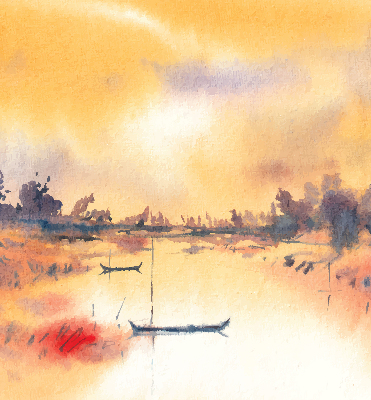 Rolgordijn voor het raam Zonsondergang over het meer