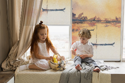 Rolgordijn voor het raam Zonsondergang over het meer