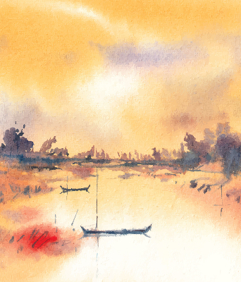 Rolgordijn voor het raam Zonsondergang over het meer