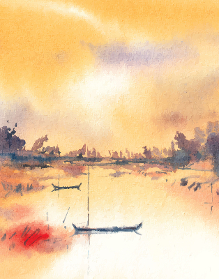 Rolgordijn voor het raam Zonsondergang over het meer