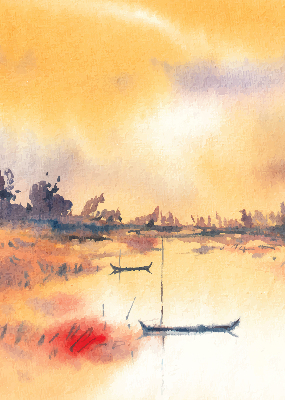 Rolgordijn voor het raam Zonsondergang over het meer