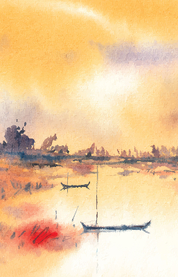 Rolgordijn voor het raam Zonsondergang over het meer