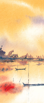 Rolgordijn voor het raam Zonsondergang over het meer