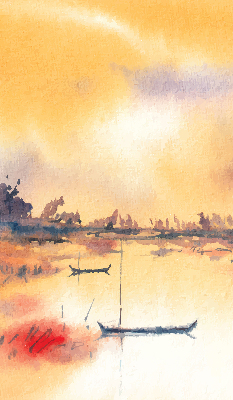 Rolgordijn voor het raam Zonsondergang over het meer