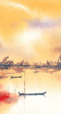 Rolgordijn voor het raam Zonsondergang over het meer