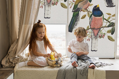 Rolgordijn voor het raam Vogels op de takken