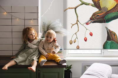 Rolgordijn voor het raam Vogels op een tak