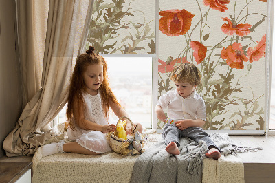 Rolgordijn voor het raam Klaprozen