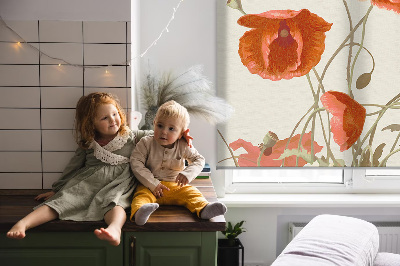 Rolgordijn voor het raam Klaprozen