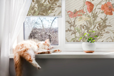 Rolgordijn voor het raam Klaprozen