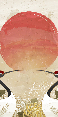 Rolgordijn voor het raam Kranen bij zonsondergang