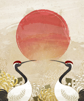 Rolgordijn voor het raam Kranen bij zonsondergang