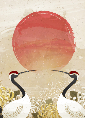 Rolgordijn voor het raam Kranen bij zonsondergang