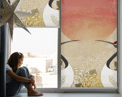 Rolgordijn voor het raam Kranen bij zonsondergang