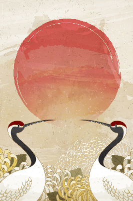 Rolgordijn voor het raam Kranen bij zonsondergang