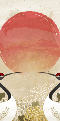 Rolgordijn voor het raam Kranen bij zonsondergang